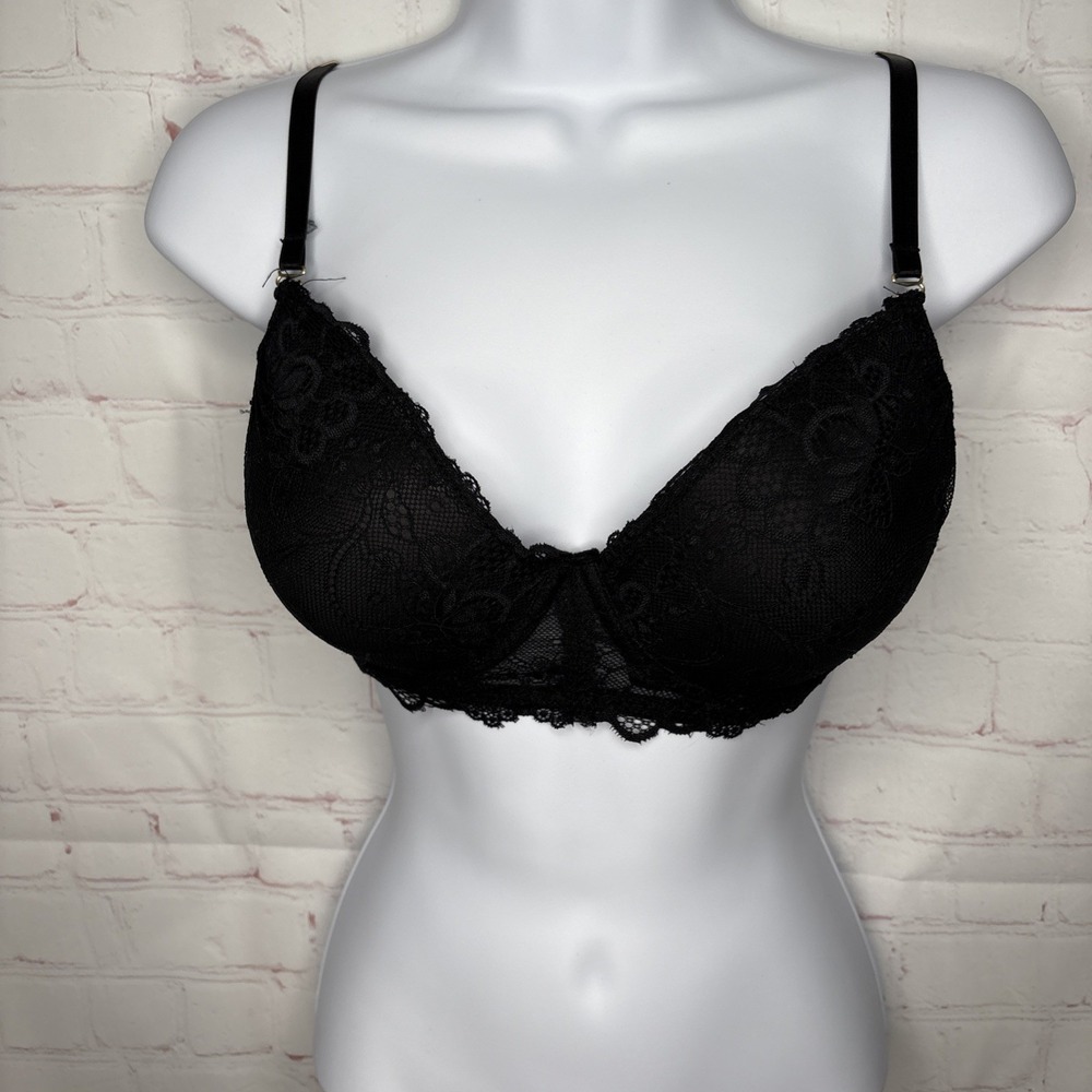 Jessica Simpson Black‎ Lace Bra 36C Underwire Nylon Spandex Sexy Lingerie